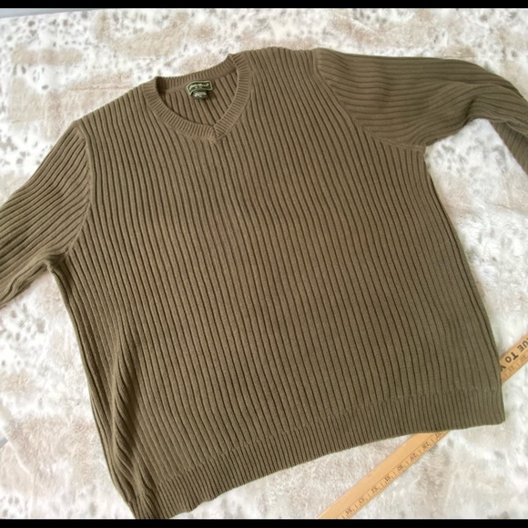 Vintage EDDIE BAUER Sweater 100% Cotton Olive Green Size Mens XL Pullover - Picture 4 of 7